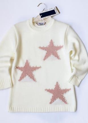 4-7л туника свитер с шерстью звезды 104-122 айвори кремовый2 фото