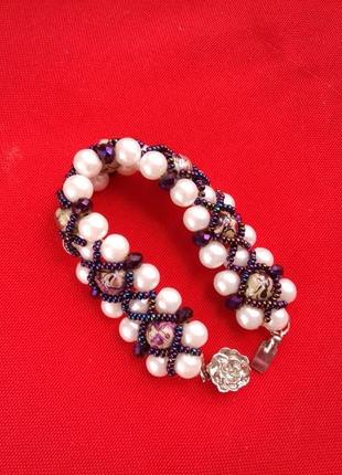 Элегантный браслет "milano"  женский с жемчугом и кристаллами preciosa