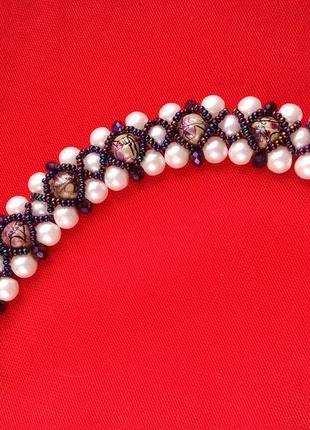Элегантный браслет "milano"  женский с жемчугом и кристаллами preciosa3 фото