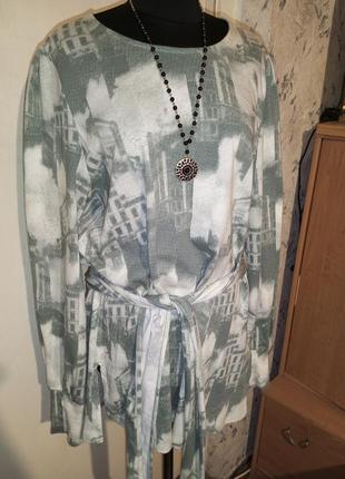 Лляна-бавовна,натуральна,трикотажна блузка з довгим поясом,бохо,dobber,швеція1 фото