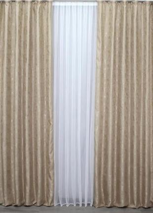 Комплект готових штор мрамор 2 шт 270×150 см бежевий1 фото