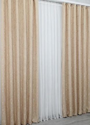 Комплект готових штор мрамор 2 шт 270×150 см бежевий5 фото