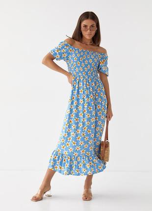 Женское длинное платье с эластичной талией и оборкой esperi - голубой цвет, m (есть размеры)
