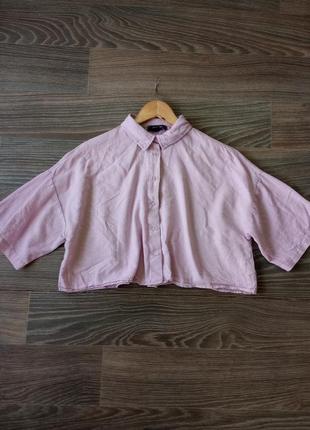 Котоново лляна сорочка топ рожево бузкового кольору3 фото