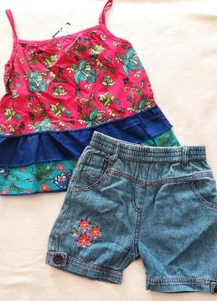 Комплект для девочки джинсовые шорты и футболка на бретельках тн-2
