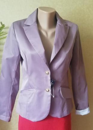 Жіночий класичний жакет припиленого бузкового кольору, піджак на підкладці7 фото