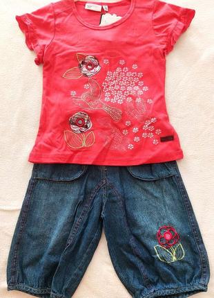 Літній комплект для дівчинки джинсові шорти (бриджі)  та футболка 116 розмір2 фото