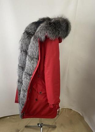 Женская зимняя парка красная, куртка с натуральным мехом финской чернобурки, 42-60 размеры5 фото