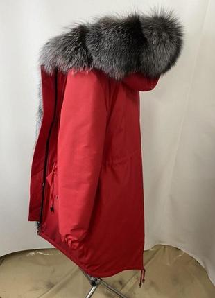 Женская зимняя парка красная, куртка с натуральным мехом финской чернобурки, 42-60 размеры3 фото
