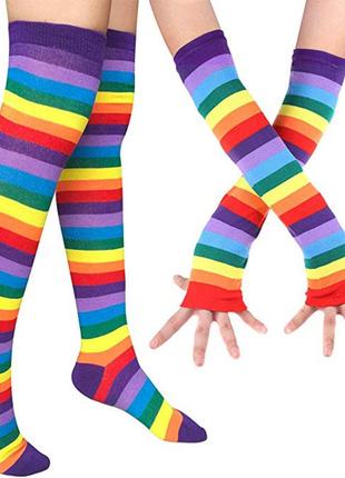 Гольфы выше колена полосатые 1139 разноцветные заколенки яркие полоски чулки длинные носки в полоску10 фото