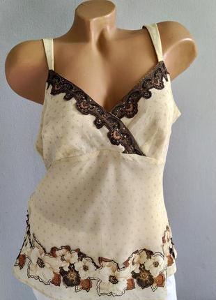 Розпродаж! 100% шовк, майка, топ у романтичному стилі*