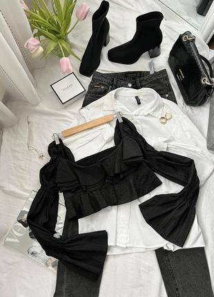 Топ-блуза черного цвета с красивыми рукавами и спинкой🖤1 фото