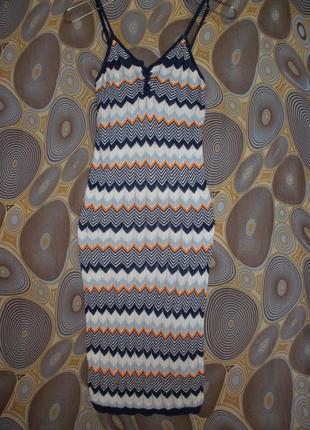 Трендовое вязаное ажурное платье на бретелях сарафан кроше вискоза