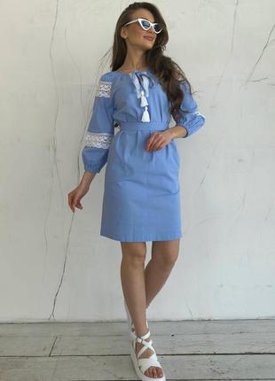 Платье из льна в украинском стиле 🤍5 фото