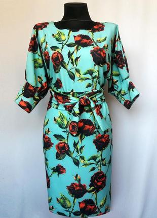 Новинка. стильное платье, яркая моделька. розы. новое, р. 42-50