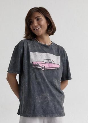 Вываренная футболка свободного кроя с принтом винтажных автомобиля4 фото
