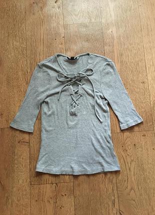 Блуза в рубчик на зав'язках topshop