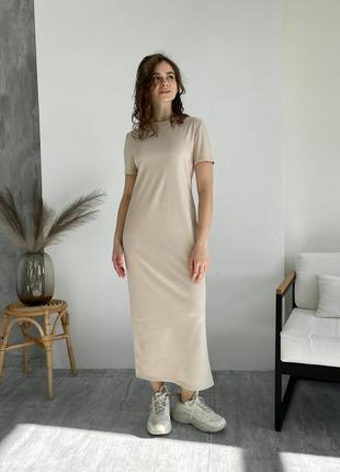 Трендова сукня вільна сукня в рубчик сукня з розрізом сукня футболка довга сукня плаття бренд merlini модна сукня