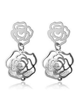 🏵ювелирные позолоченные серьги розы с кристаллами, новые! арт. 8790