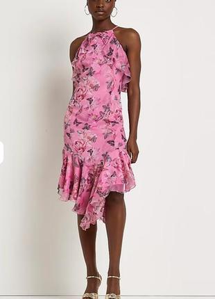 Розовое платье миди свободного кроя с принтом бабочки river island(размер 14-16)2 фото