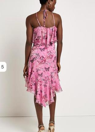 Розовое платье миди свободного кроя с принтом бабочки river island(размер 14-16)5 фото