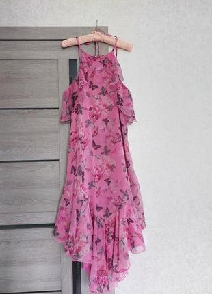 Розовое платье миди свободного кроя с принтом бабочки river island(размер 14-16)4 фото