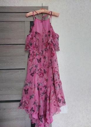 Розовое платье миди свободного кроя с принтом бабочки river island(размер 14-16)7 фото