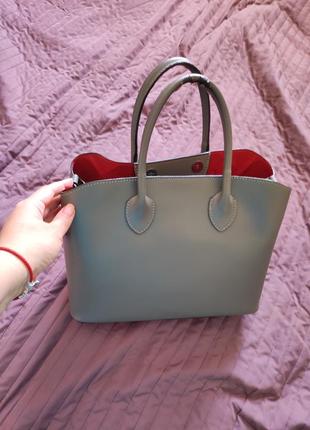 Сумка кожаная серый тауп