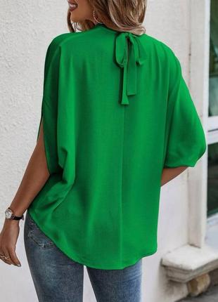 Стильная элегантная блуза со спущенными рукавами удлиненная красивая кофточка софт электрик синяя фуксия розовая зеленая блузка7 фото