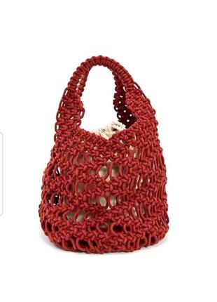 Плетена сумка mng, сумка кісет, червона сумка, сумка макраме, вязана сумка, сумка відро, брендова сумка
