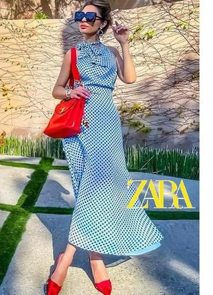 Zara сатиновое  платье сарафан в горошек р. xs2 фото
