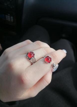 Кольцо красный камень кольца с регулируемым размером7 фото