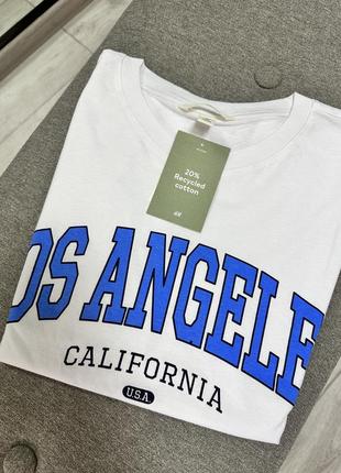 Трендова біла футболка з принтом los angeles h&amp;m бавовняна футболка з малюнком5 фото