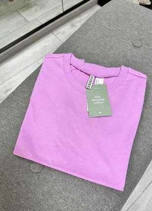 Базовая хлопковая розовая футболка h&m легкая женская футболка8 фото