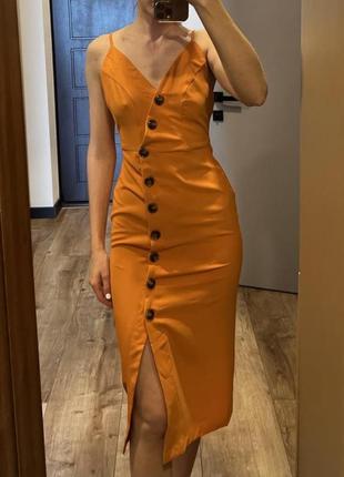 Платье миди mint limit, оранжевый сарафан на пуговицах с разрезом