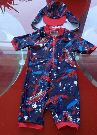 Marvel spiderman купальный костюм комбинезон купальник и кепка мальчику 9-12-18м 74-80-86см1 фото
