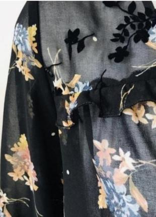 Свободная шифоновая блузка блузка с оборкой длинными рукавами в нежный цветочный принт4 фото