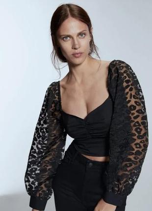 Топ блуза рукав з органзи zara леопардовий принт1 фото