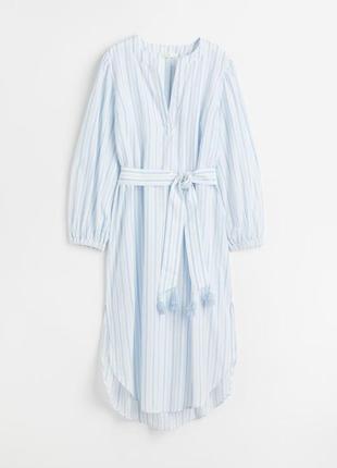Легкое коттоновое платье кафтан hm - белое в голубые полосы, размер м2 фото