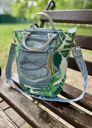 Сумка річна "джунглі" в техніці upcyclejeanse