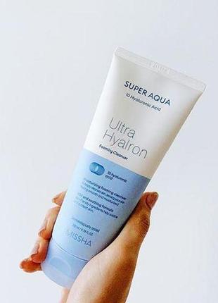 Пенка для умывания увлажняющая гиалуронова missha super aqua ultra hyalron foaming cleanser 200мл4 фото