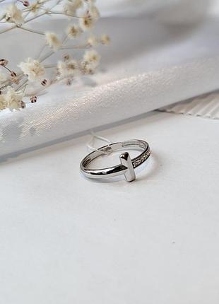 Кольцо серебряное женское колечко в белых камнях серебро 925 покрыто родием 17.5 размер 1358 1.05г