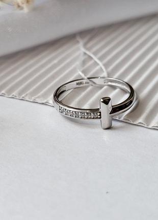 Кольцо серебряное женское колечко в белых камнях серебро 925 покрыто родием 17.5 размер 1358 1.05г3 фото