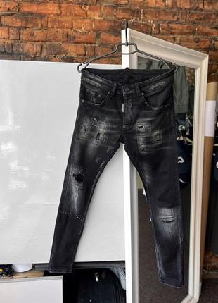 Dsquared2 made in italy men’s distressed black/gray denim jeans завужені джинси