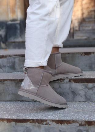 Шикарні хутряні чобітки ugg mini mokko в сірому кольорі (осінь-зима-весна)😍