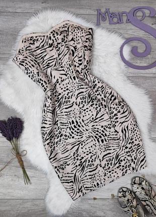 Женское платье без бретелек h&m бежевое с животным принтом корсет с косточками размер l6 фото