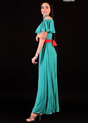 Красиве плаття бірюза, у горошок, з поясом, у підлогу р.42. котон!