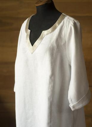 Белое льняное летнее платье миди женское selection by ulla popken, размер xl, 2xl4 фото