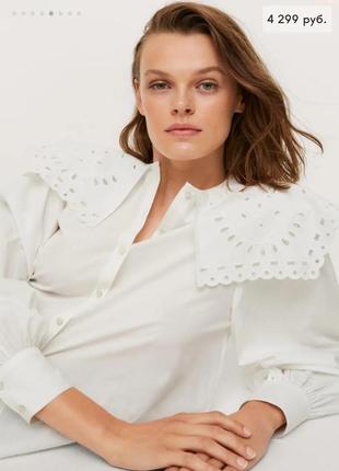 Біла сорочка блуза з прошви  воротником бренд5 фото