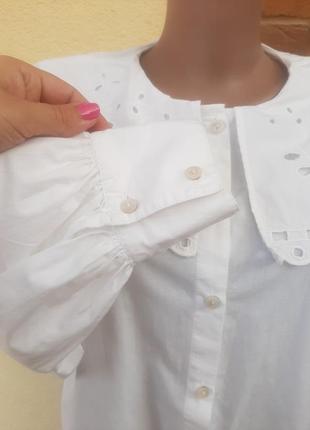 Біла сорочка блуза з прошви  воротником бренд7 фото